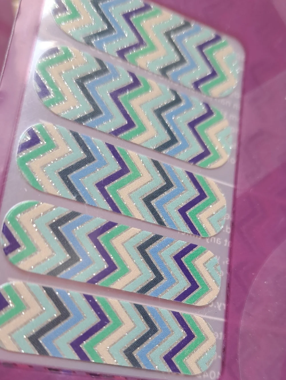 Jamberry Nail Wraps Set of 3 New Sealed Nail Stickers Pink Chevron Glitter